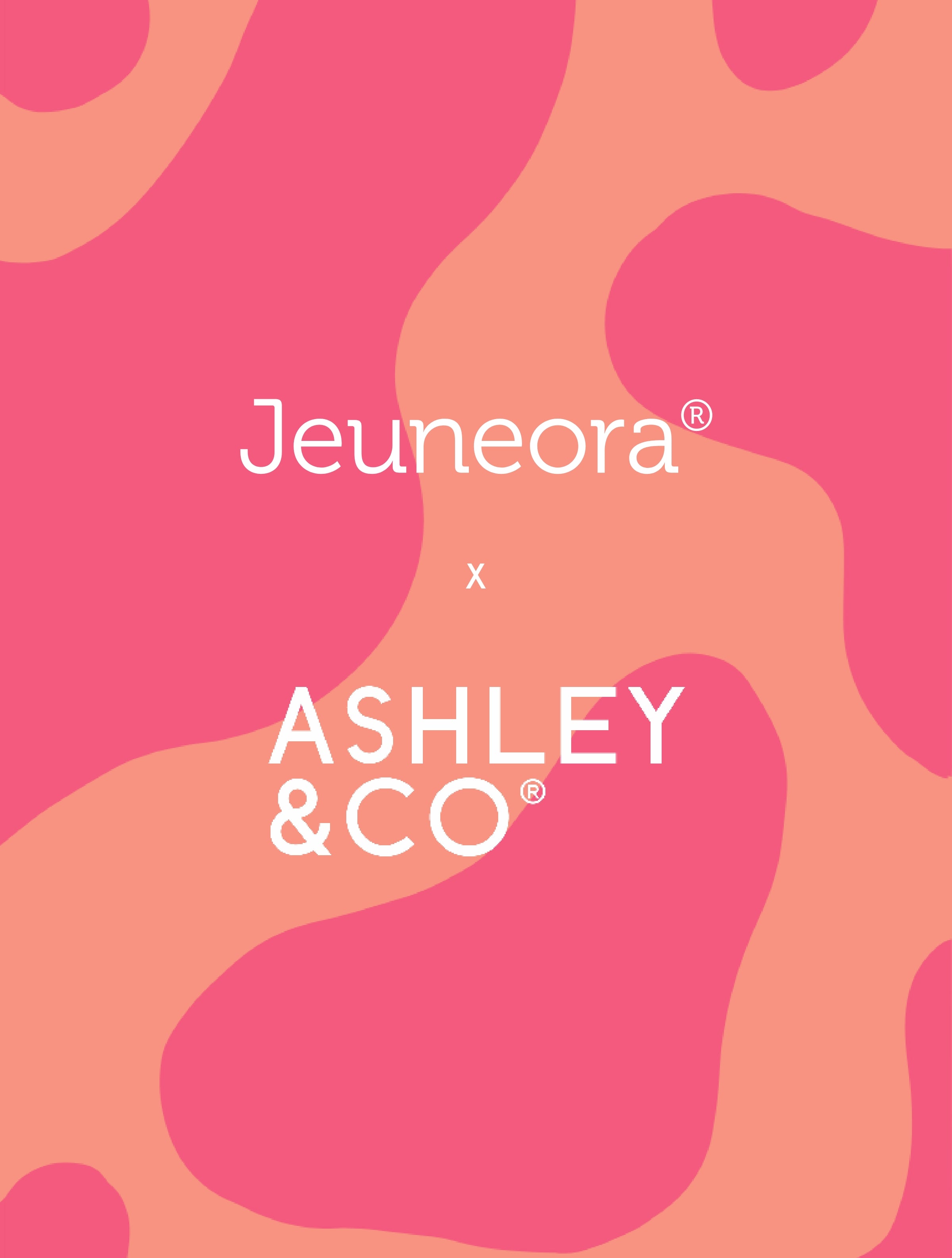 Jeuneora and Ashley and Co christmas collab gift set with pink background